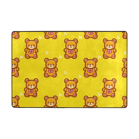 Bear Tile Yellow Pattern Rug 36x24in Memory Foam Absorbent Non Slip Plush for Bathroom Kitchen Entryway