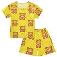 thumbnail image 1 of Bear Tile Yellow Pattern Summer Pajama Set Soft Cotton Short Sleeve Sleepwear 2PCS Pajama Sets Breathable Lounge Set Size 6Y, 1 of 7