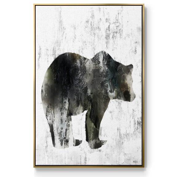 Bear Totem Framed Premium Gallery Wrapped Canvas - Ready to Hang - 25 x 37 - Gold Floating Frame