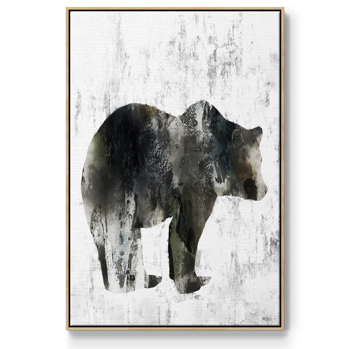 Bear Totem Framed Premium Gallery Wrapped Canvas - Ready to Hang - 27 x 41 - Natural Wood Floating Frame