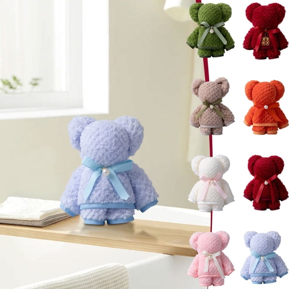 Bear Towel Gift Set with Soft Coral Velvet Fleece – Cute Bear Design in Gift Box for Baby Shower, Birthday, and Holiday Presents