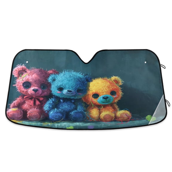 Bear Toy Car Windshield Sun Shade Foldable Car Front Window Visor Heat and UV Protection 53x23.5
