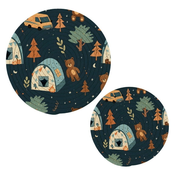 Bear Tree Car Tents Pot Holders Trivets Set of 2 Cotton Hot Pads Mats for Hot Dishes Pots Pans Kitchen Cooking 7" 9.5"