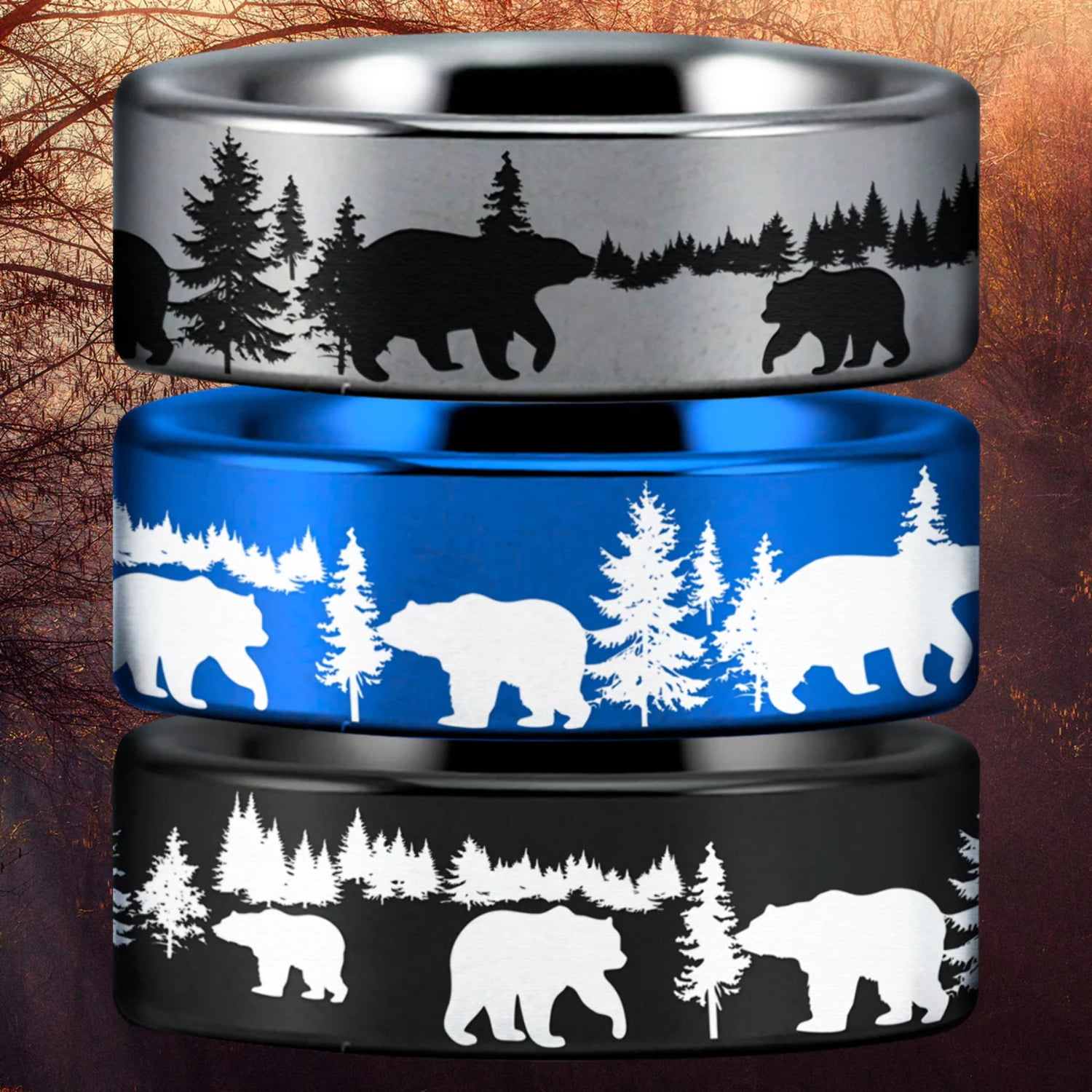 Tree Rings Bear Bear Tungsten Carbide Ring - Walmart.com