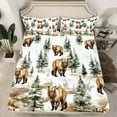 thumbnail image 1 of Bear Twin Bedding Set,Cartoon Woodland Animal Print Fitted Sheet,Farmhouse Animals Soft Sheets with Deep Pocket,Brown Green 2 Pcs(No Top Sheet), 1 of 5