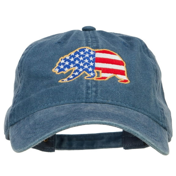 Bear USA Flag Embroidered Washed Buckle Cap - Navy OSFM