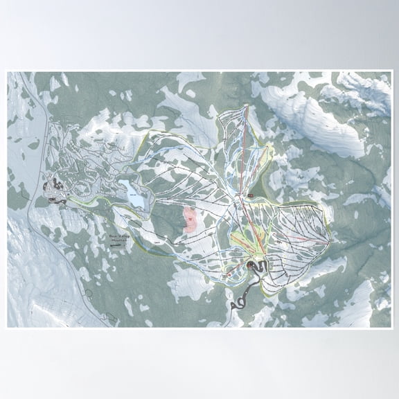 Bear Valley Mountain Resort Trail Map Poster Wall Art, Modern Wall Decor, 8x12 UNFRAMED