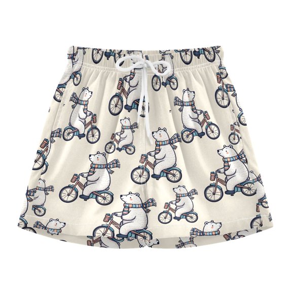 Bear Vector Polar Bear Bicycle Riding Swim Trunks Quick Drying Swim Trunks Summer Swim Shorts Swimwear