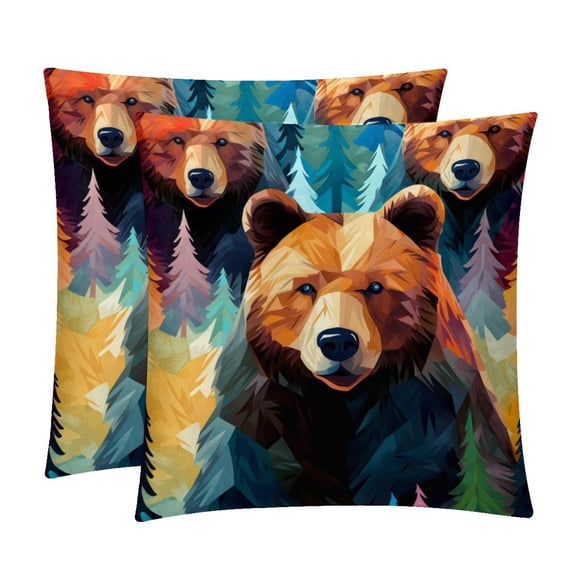 Bear Velvet Throw Pillow Covers with Unique Patterns - Set of 2, 16x16, 18x18, 20x20 Inches or Living Room, Bedroom, and More!