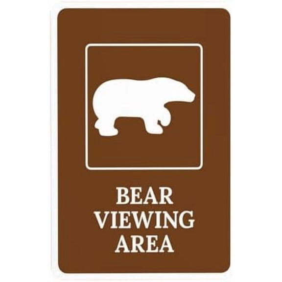 Bear Viewing Area With Graphic Warning Sign, Guide Metal Signs for Outdoor Indoor Road Yard Garage Home Business Street Wall Caution Custom Decor 8 x 12 Inch