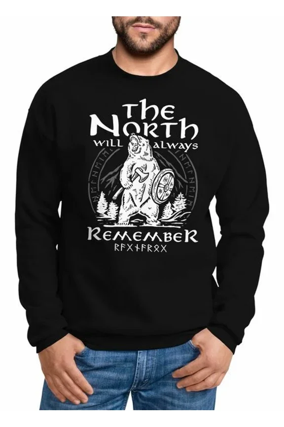 Bear Viking Adventure Runes The North Nature Print Pullover Sweatshirt for Men & Women, up to Size 5XL