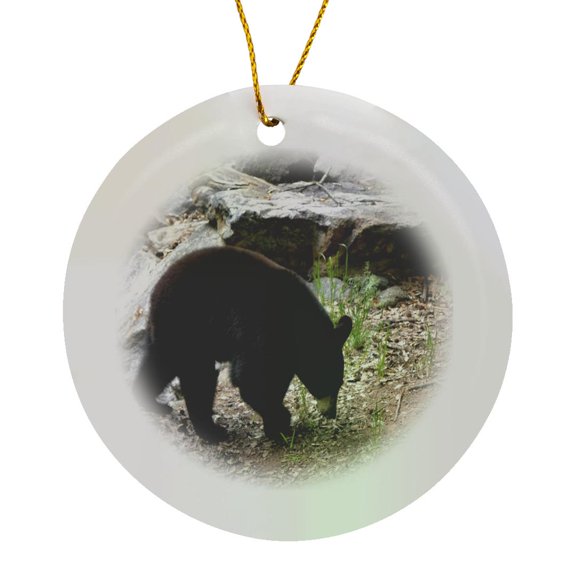 Bear Walking, Circle Porcelain Ornament
