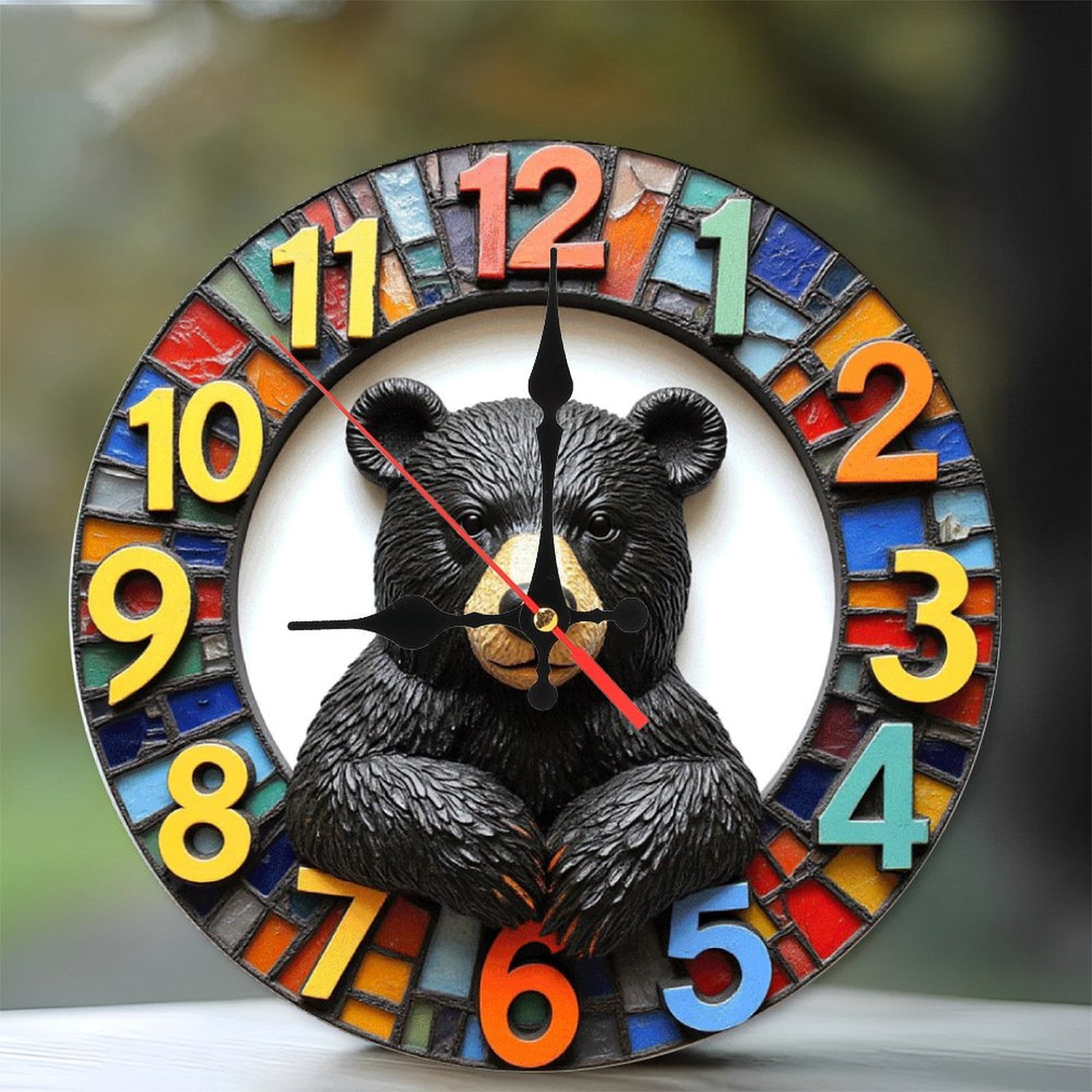 Bear Wall Clock with Colorful Numbers And Unique Design 10-Inch Silent ...