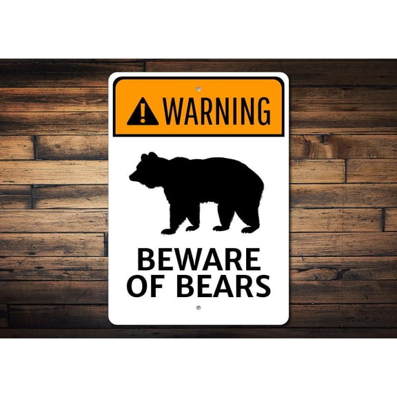 Bear Warning Novelty Decor, Metal Wall Sign - 10x14 Inches
