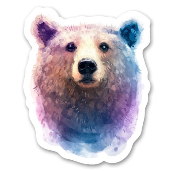 Bear Watercolor Painted - 3" Vinyl Sticker - For Car Laptop I-Pad Phone Helmet Hard Hat - Waterproof Decal