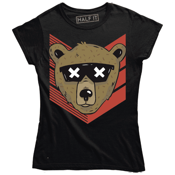 Bear Wearing Sunglasses With White X Cross Marks Funny Women's T-Shirt