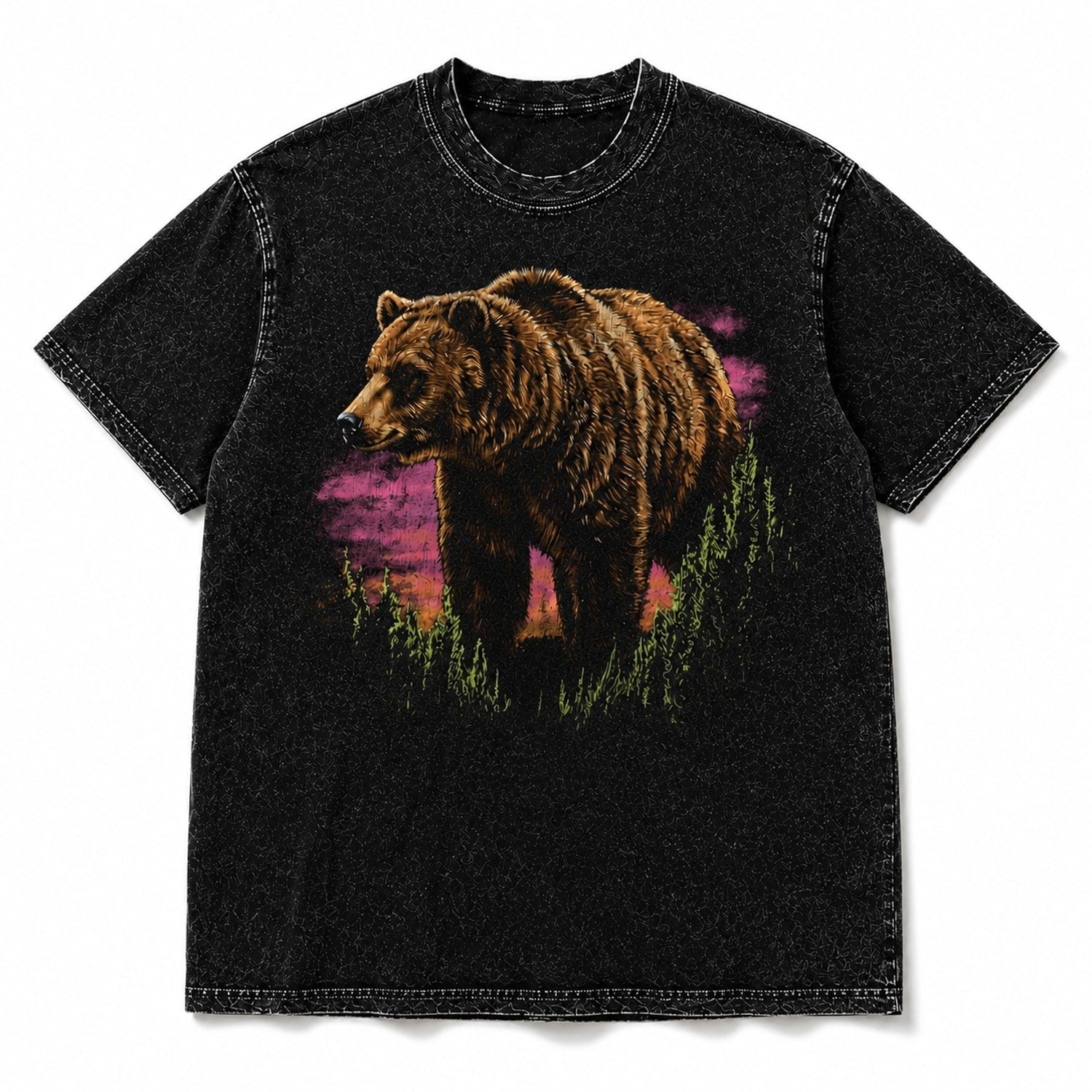 Bear Wilderness Graphic Washed T-Shirt, 100% Heavyweight Cotton, 180 ...