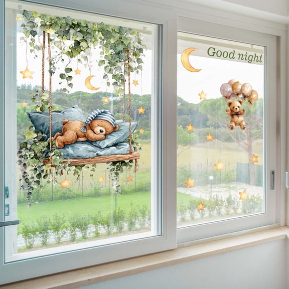 Bear Window Cling Film Stickers for Home Decor Removable Static Decorative Window Stickers for Glass and Tile Surfaces Easy Peel and Stick Window Stickers for Bedroom Living Room Office Decoration