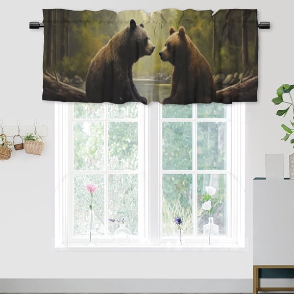 Bear Window Curtain Valances Forest Tree Wildlife Animal Rustic Privacy Window Valances for Living Room Kitchen 54 by 18 in, 1 Panel