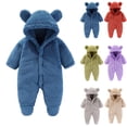 thumbnail image 1 of Bear Winter Fleece Hooded Snowsuit Jumpsuit Fall And Winter Baby Solid Color Hooded Jumpsuit Newborn Warm Climbing Clothes Baby Outer Wear Coverall Children's Pajamas Beige 12 Months, 1 of 3