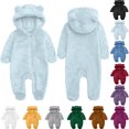thumbnail image 1 of Bear Winter Fleece Hooded Snowsuit Jumpsuit Toddler Baby Girls Boys Long Sleeve Solid Color Warm Onesie Round Neck Jumpsuit Romper Light Blue 0 Months, 1 of 5