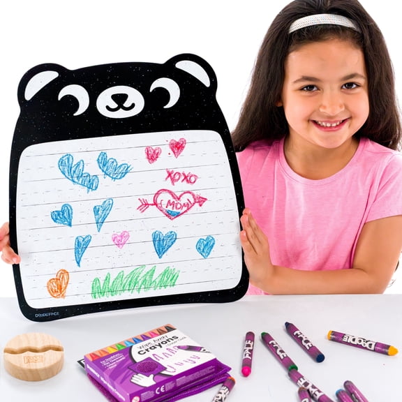 Bear Wipe-Away Crayon Board - No Markers, No Batteries, Screen-Free - Premium Erasable Crayon Lapboard for Toddler to Elementary Kids, Crayons & Eraser Included, Made in USA