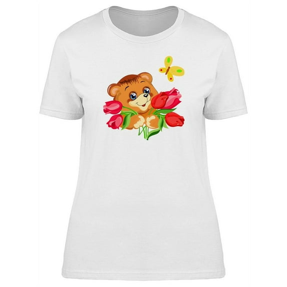 Bear With An Armful Of Flowers T-Shirt Women -Image by Shutterstock, Female Large