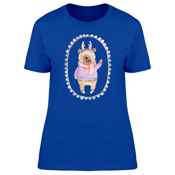 Bear With Antlers Oval Frame T-Shirt Women -Image by Shutterstock, Female Medium