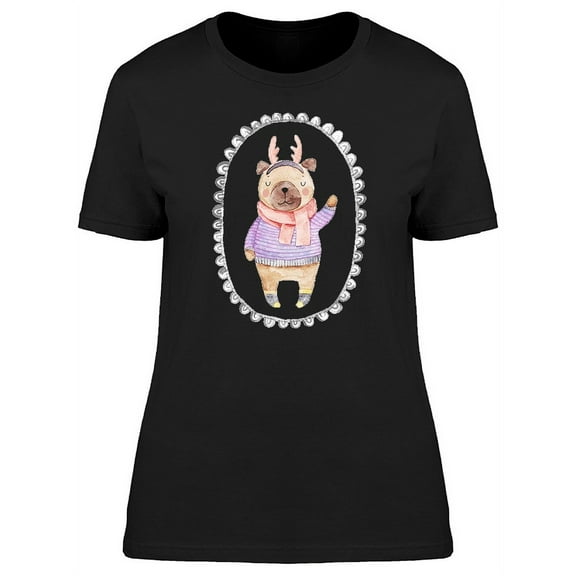 Bear With Antlers Oval Frame T-Shirt Women -Image by Shutterstock, Female Medium