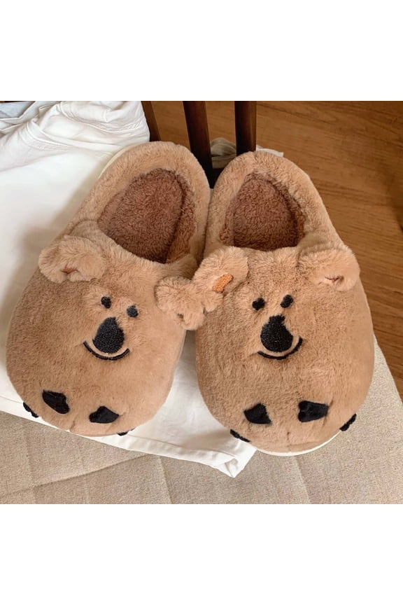 Bear With Hat Women's Indoor Bedroom Slipper With Memory Foam Gift Women Wool Like House Shoe With Anti Skid Rubber Sole Brown 43