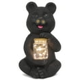 thumbnail image 1 of Bear With LED Jar Light Midnight Black 13 inch Resin Stone Door Greeter Figurine, 1 of 3
