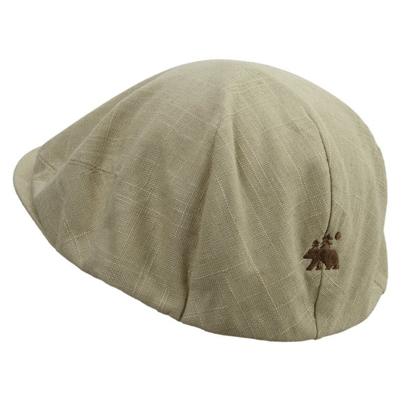Bear With Pine Tree Embroidered Big Size Men's Linen Ivy Cap - Khaki XL-2XL