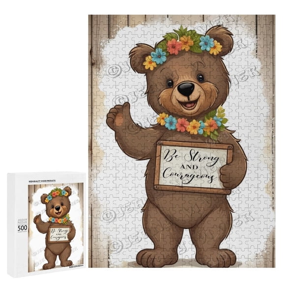 Bear With Positive Quote Wooden Hanging Sign for Home Bedroom Living Room 500 Piece Puzzles for Adults 15"x21"