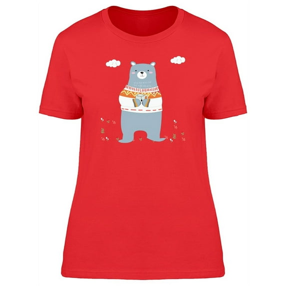 Bear With Sweater Drinking Tea T-Shirt Women -Image by Shutterstock, Female XX-Large