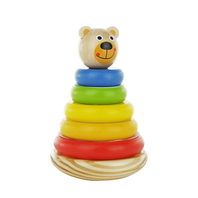 Bear Wooden Ring Colorful Rainbow Stacker Solid Wood Educational Baby Toy for Toddler Boys and Girls Age 6 12 Months Walmart