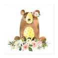 thumbnail image 1 of Bear, Woodland Animals, Forest Animals, Boho, Pink Flowers, Girl Nursery - Illustration Unframed Wall Art Print 16 x 16 inches, 1 of 9