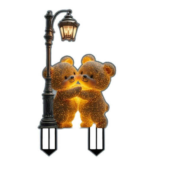 Bear Yard Stakes,2D Bear Garden Stakes,Valentines Day Decorations Outdoor,Bear Decorative Garden Stakes Yard Sign with Street Lamp for Home Outside Lawn Porch Anniversary Wedding Party