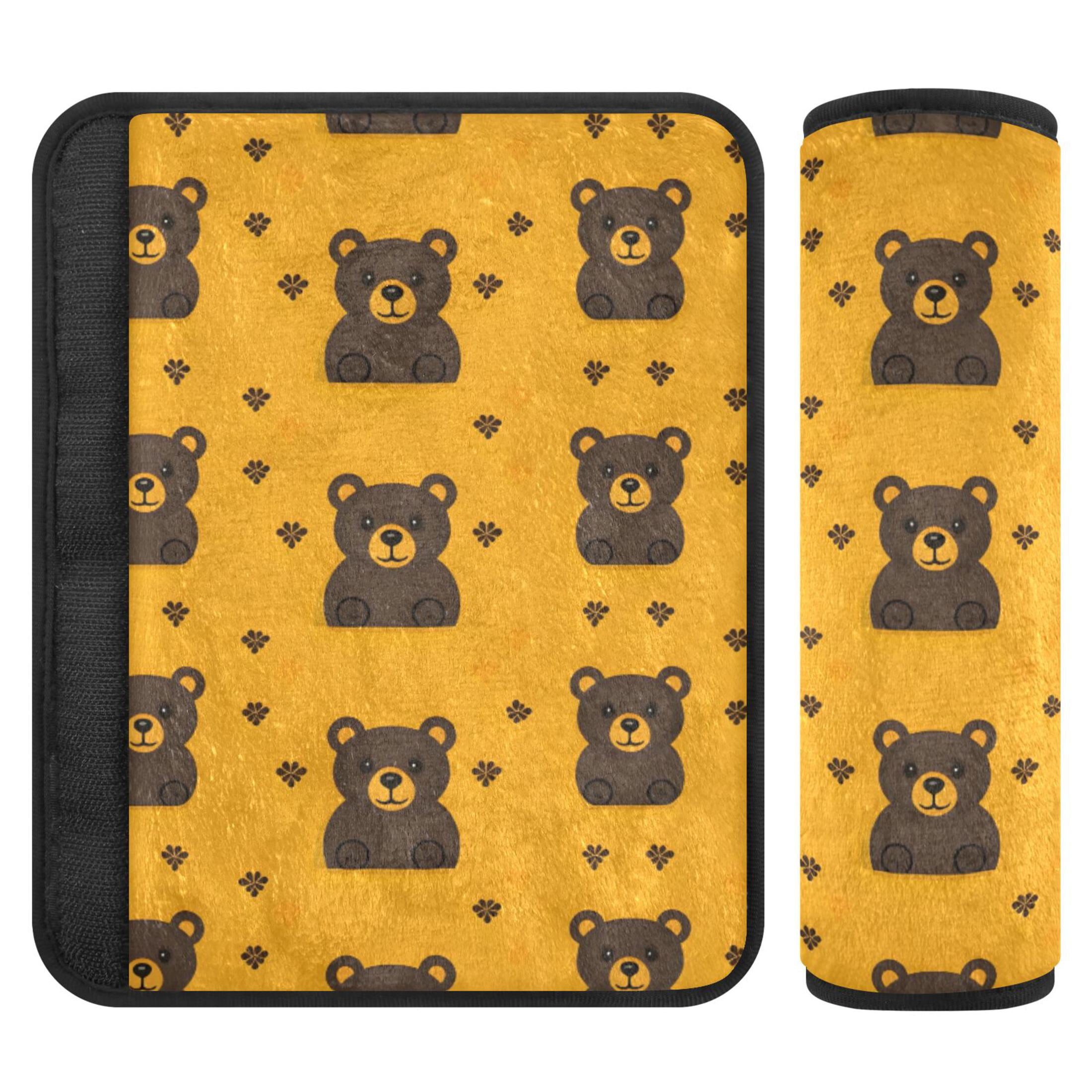 Bear Yellow Pattern Car Seat Belt Covers 2 Pack Soft Flannel Padded ...