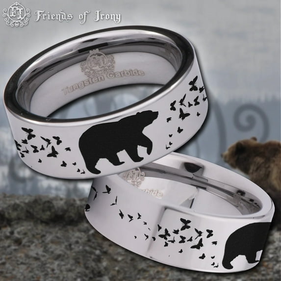 Bear and Butterfly Tungsten Carbide Ring