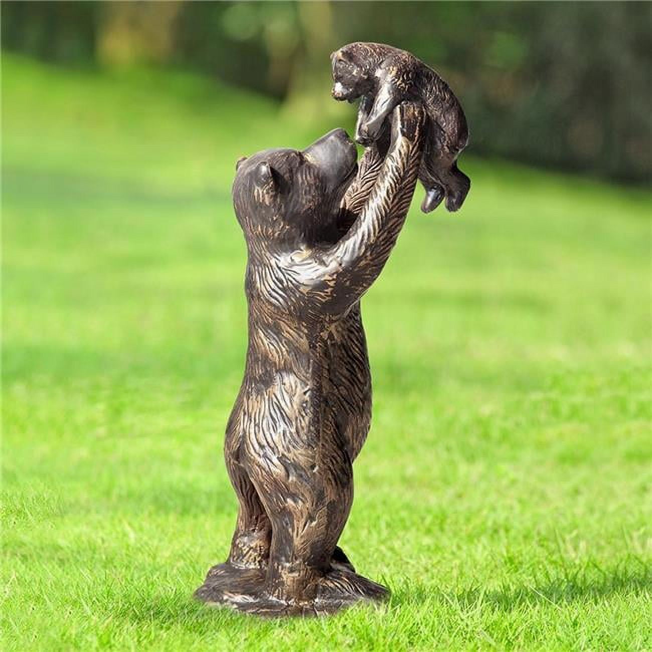 Antique Bronze Bear and Cub Metal Garden Sculpture
