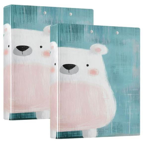 Bear and Kid 12.4x10.6in PVC Round Ring Binder, D-Ring 3-Hole, Metal Clip, 200 Sheets