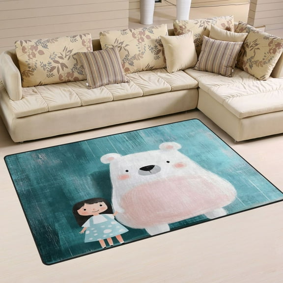 Bear and Kid Soft Polyester Area Rug 31''x20'', Non Slip, Memory Foam, Water Absorbent