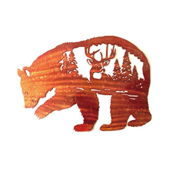 Rustic Bear and Stag Metal Wall Sculpture in Flamed Steel