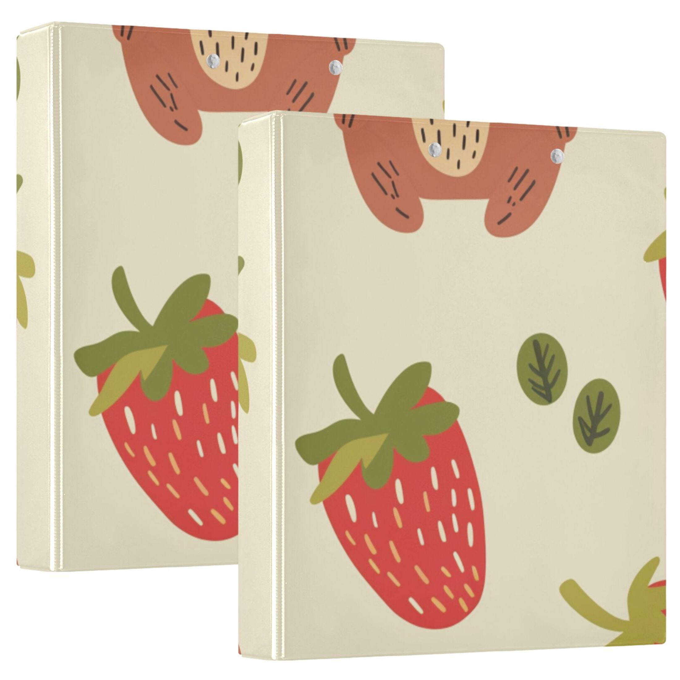 Bear and Strawberry 3 Ring Binders 1.5 inch Hardcover File Folders with Interior Pockets A4 Size Organizer for School Office Hospital