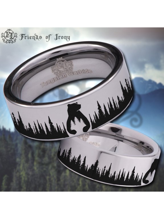 Bear and Trees Tungsten Carbide Ring