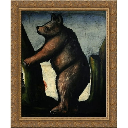 Bear cub 20x20 Gold Ornate Wood Framed Canvas Art by Pirosmani, Niko