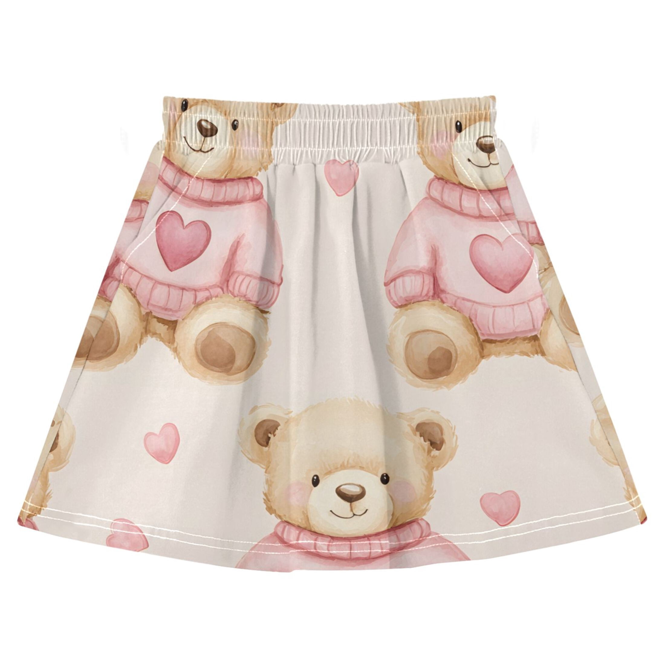 Bear in Sweater Pattern Cotton Skirt Built-in Liner Elastic A-Line ...