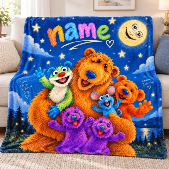 Bear in the Big Blue House Personalized Flannel Fleece Blanket, Retro Cartoon Kids Throw 60x80 Inch