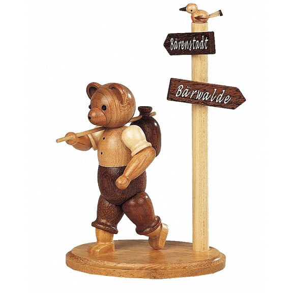 Bear, male hiker at signpost, height 10 cm / 4 inch, original Erzgebirge by Mller Seiffen