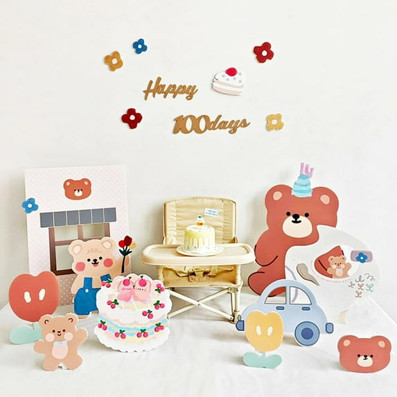 Bear's Afternoon Tea Party Decoration |Set of 18 Watercolor Hand Painted Bear Cake Decor Cutout|Happy Birthday ,Cake ,Car Standee Cartoon Brown Bear Foam Board Party Ornaments for Table Decor